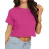 image:imageWomens Summer Crop Tops Short Sleeve Round Neck TShirts Loose Fit Casual Blouse 2026B Hot Pink