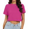 image:imageWomens Summer Crop Tops Short Sleeve Round Neck TShirts Loose Fit Casual Blouse 2026B Hot Pink