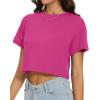 image:imageWomens Summer Crop Tops Short Sleeve Round Neck TShirts Loose Fit Casual Blouse 2026B Hot Pink