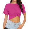 image:imageWomens Summer Crop Tops Short Sleeve Round Neck TShirts Loose Fit Casual Blouse 2026B Hot Pink