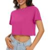 image:imageWomens Summer Crop Tops Short Sleeve Round Neck TShirts Loose Fit Casual Blouse 2026B Hot Pink