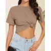 image:imageWomens Summer Crop Tops Short Sleeve Round Neck TShirts Loose Fit Casual Blouse 2026B Khaki
