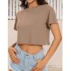 image:imageWomens Summer Crop Tops Short Sleeve Round Neck TShirts Loose Fit Casual Blouse 2026B Khaki