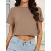 image:imageWomens Summer Crop Tops Short Sleeve Round Neck TShirts Loose Fit Casual Blouse 2026B Khaki