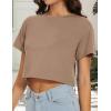 image:imageWomens Summer Crop Tops Short Sleeve Round Neck TShirts Loose Fit Casual Blouse 2026B Khaki