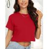 image:imageWomens Summer Crop Tops Short Sleeve Round Neck TShirts Loose Fit Casual Blouse 2026B Red
