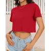 image:imageWomens Summer Crop Tops Short Sleeve Round Neck TShirts Loose Fit Casual Blouse 2026B Red