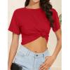 image:imageWomens Summer Crop Tops Short Sleeve Round Neck TShirts Loose Fit Casual Blouse 2026B Red