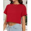 image:imageWomens Summer Crop Tops Short Sleeve Round Neck TShirts Loose Fit Casual Blouse 2026B Red