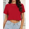 image:imageWomens Summer Crop Tops Short Sleeve Round Neck TShirts Loose Fit Casual Blouse 2026B Red