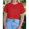 image:imageWomens Summer Crop Tops Short Sleeve Round Neck TShirts Loose Fit Casual Blouse 2026B Red