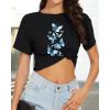 image:imageWomens Summer Crop Tops Short Sleeve Round Neck TShirts Loose Fit Casual Blouse 2026Black Blue Butterfly