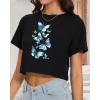 image:imageWomens Summer Crop Tops Short Sleeve Round Neck TShirts Loose Fit Casual Blouse 2026Black Blue Butterfly
