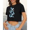 image:imageWomens Summer Crop Tops Short Sleeve Round Neck TShirts Loose Fit Casual Blouse 2026Black Blue Butterfly