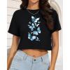 image:imageWomens Summer Crop Tops Short Sleeve Round Neck TShirts Loose Fit Casual Blouse 2026Black Blue Butterfly