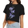 image:imageWomens Summer Crop Tops Short Sleeve Round Neck TShirts Loose Fit Casual Blouse 2026Blue Purple Butterfly