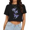 image:imageWomens Summer Crop Tops Short Sleeve Round Neck TShirts Loose Fit Casual Blouse 2026Blue Purple Butterfly