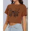 image:imageWomens Summer Crop Tops Short Sleeve Round Neck TShirts Loose Fit Casual Blouse 2026C Brown Butterfly