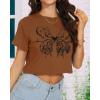 image:imageWomens Summer Crop Tops Short Sleeve Round Neck TShirts Loose Fit Casual Blouse 2026C Brown Butterfly