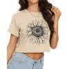 image:imageWomens Summer Crop Tops Short Sleeve Round Neck TShirts Loose Fit Casual Blouse 2026C Khaki Sunflower