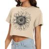 image:imageWomens Summer Crop Tops Short Sleeve Round Neck TShirts Loose Fit Casual Blouse 2026C Khaki Sunflower