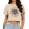 image:imageWomens Summer Crop Tops Short Sleeve Round Neck TShirts Loose Fit Casual Blouse 2026C Khaki Sunflower