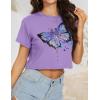 image:imageWomens Summer Crop Tops Short Sleeve Round Neck TShirts Loose Fit Casual Blouse 2026C Purple Butterfly