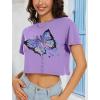 image:imageWomens Summer Crop Tops Short Sleeve Round Neck TShirts Loose Fit Casual Blouse 2026C Purple Butterfly