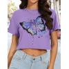 image:imageWomens Summer Crop Tops Short Sleeve Round Neck TShirts Loose Fit Casual Blouse 2026C Purple Butterfly