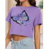 image:imageWomens Summer Crop Tops Short Sleeve Round Neck TShirts Loose Fit Casual Blouse 2026C Purple Butterfly