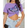 image:imageWomens Summer Crop Tops Short Sleeve Round Neck TShirts Loose Fit Casual Blouse 2026C Purple Butterfly