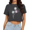 image:imageWomens Summer Crop Tops Short Sleeve Round Neck TShirts Loose Fit Casual Blouse 2026Colorful Dandelion