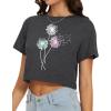 image:imageWomens Summer Crop Tops Short Sleeve Round Neck TShirts Loose Fit Casual Blouse 2026Colorful Dandelion