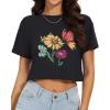 image:imageWomens Summer Crop Tops Short Sleeve Round Neck TShirts Loose Fit Casual Blouse 2026D Black Butterfly Flowers