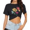 image:imageWomens Summer Crop Tops Short Sleeve Round Neck TShirts Loose Fit Casual Blouse 2026D Black Butterfly Flowers
