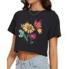 image:imageWomens Summer Crop Tops Short Sleeve Round Neck TShirts Loose Fit Casual Blouse 2026D Black Butterfly Flowers
