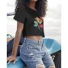 image:imageWomens Summer Crop Tops Short Sleeve Round Neck TShirts Loose Fit Casual Blouse 2026D Black Butterfly Flowers