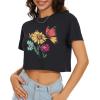 image:imageWomens Summer Crop Tops Short Sleeve Round Neck TShirts Loose Fit Casual Blouse 2026D Black Butterfly Flowers