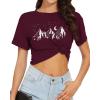 image:imageWomens Summer Crop Tops Short Sleeve Round Neck TShirts Loose Fit Casual Blouse 2026Deep Red Highlands
