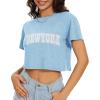 image:imageWomens Summer Crop Tops Short Sleeve Round Neck TShirts Loose Fit Casual Blouse 2026F Blue New York