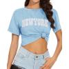 image:imageWomens Summer Crop Tops Short Sleeve Round Neck TShirts Loose Fit Casual Blouse 2026F Blue New York