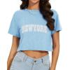 image:imageWomens Summer Crop Tops Short Sleeve Round Neck TShirts Loose Fit Casual Blouse 2026F Blue New York