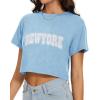 image:imageWomens Summer Crop Tops Short Sleeve Round Neck TShirts Loose Fit Casual Blouse 2026F Blue New York