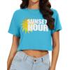 image:imageWomens Summer Crop Tops Short Sleeve Round Neck TShirts Loose Fit Casual Blouse 2026F Blue Sunset Hour