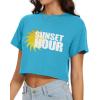 image:imageWomens Summer Crop Tops Short Sleeve Round Neck TShirts Loose Fit Casual Blouse 2026F Blue Sunset Hour