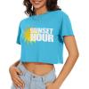 image:imageWomens Summer Crop Tops Short Sleeve Round Neck TShirts Loose Fit Casual Blouse 2026F Blue Sunset Hour
