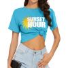 image:imageWomens Summer Crop Tops Short Sleeve Round Neck TShirts Loose Fit Casual Blouse 2026F Blue Sunset Hour