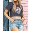 image:imageWomens Summer Crop Tops Short Sleeve Round Neck TShirts Loose Fit Casual Blouse 2026G Dark Grey Pineapple