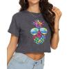 image:imageWomens Summer Crop Tops Short Sleeve Round Neck TShirts Loose Fit Casual Blouse 2026G Dark Grey Pineapple