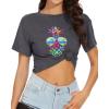 image:imageWomens Summer Crop Tops Short Sleeve Round Neck TShirts Loose Fit Casual Blouse 2026G Dark Grey Pineapple